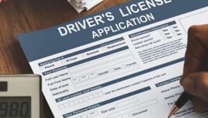 Llenando una solicitud para obtener licencia de conducir